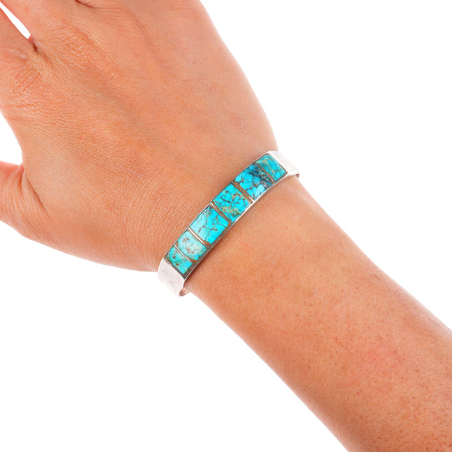6.25" 1930's-40's Zuni sterling silver turquoise channel inlay cuff bracelet