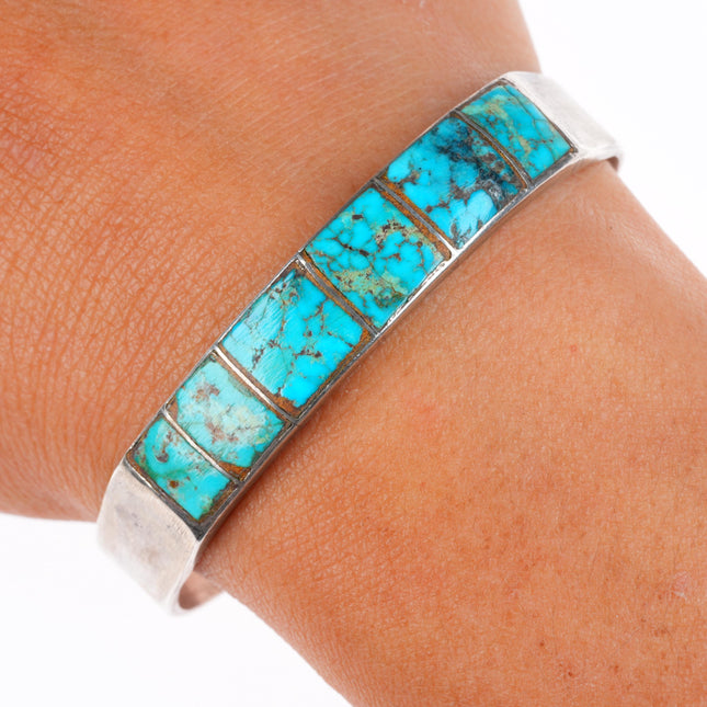 6.25" 1930's-40's Zuni sterling silver turquoise channel inlay cuff bracelet