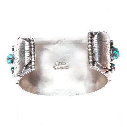 7" Vintage CRB Navajo sterling silver turquoise cluster nugget cuff bracelet