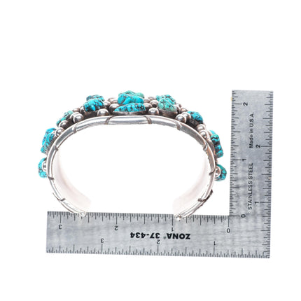 7" Vintage CRB Navajo sterling silver turquoise cluster nugget cuff bracelet