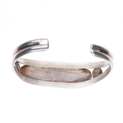 6.1" c1950's vintage Navajo sterling silver turquoise row cuff bracelet
