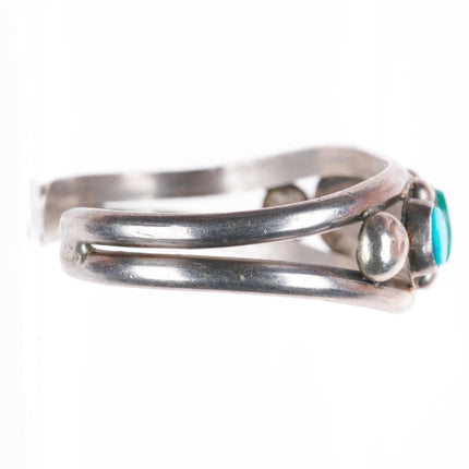 6.1" c1950's vintage Navajo sterling silver turquoise row cuff bracelet