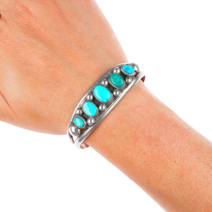 6.1" c1950's vintage Navajo sterling silver turquoise row cuff bracelet
