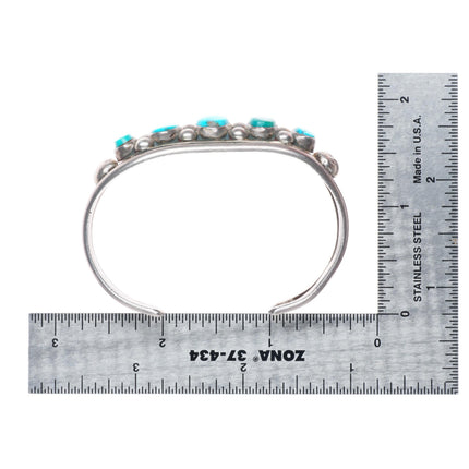 6.1" c1950's vintage Navajo sterling silver turquoise row cuff bracelet