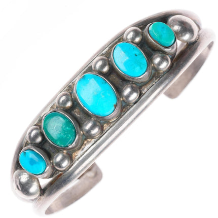6.1" c1950's vintage Navajo sterling silver turquoise row cuff bracelet