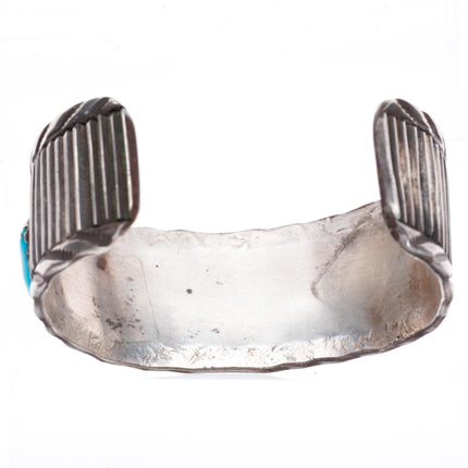 6.8" Vintage Zuni sterling silver carved turquoise nugget cuff bracelet