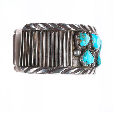 6.8" Vintage Zuni sterling silver carved turquoise nugget cuff bracelet