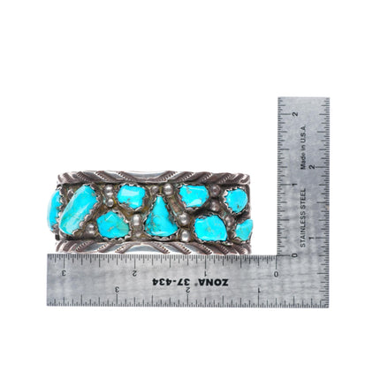 6.8" Vintage Zuni sterling silver carved turquoise nugget cuff bracelet