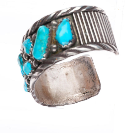 6.8" Vintage Zuni sterling silver carved turquoise nugget cuff bracelet