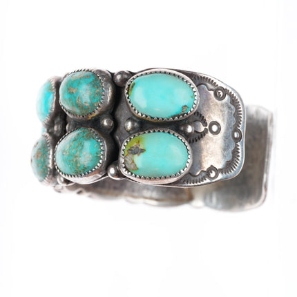 6.1" Vintage Navajo sterling silver stamped double row turquoise cuff bracelet