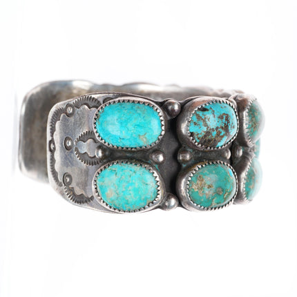 6.1" Vintage Navajo sterling silver stamped double row turquoise cuff bracelet