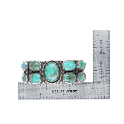 6.1" Vintage Navajo sterling silver stamped double row turquoise cuff bracelet
