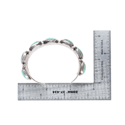 6.1" Vintage Navajo sterling silver stamped double row turquoise cuff bracelet