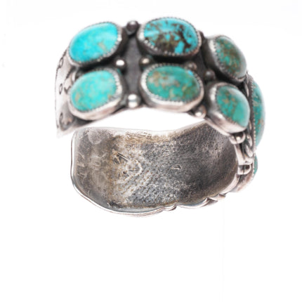 6.1" Vintage Navajo sterling silver stamped double row turquoise cuff bracelet