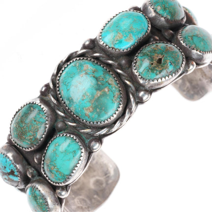 6.1" Vintage Navajo sterling silver stamped double row turquoise cuff bracelet