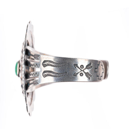 6.6" 1940s Fred Harvey Era Navajo sterling silver turquoise concho cuff bracelet