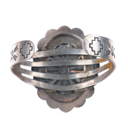 6.6" 1940s Fred Harvey Era Navajo sterling silver turquoise concho cuff bracelet