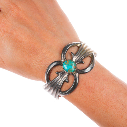 6.5" Vintage Navajo high grade turquoise sterling silver cast cuff bracelet