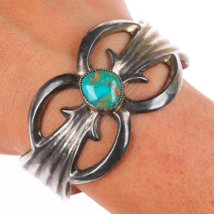 6.5" Vintage Navajo high grade turquoise sterling silver cast cuff bracelet