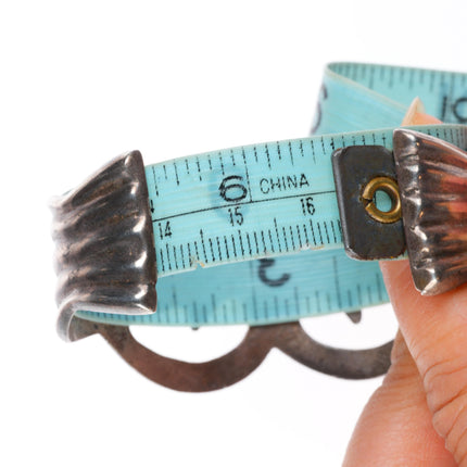 6.5" Vintage Navajo high grade turquoise sterling silver cast cuff bracelet