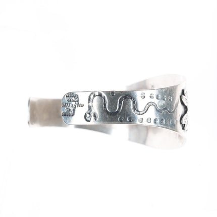 6.6" 1940's Fred Harvey Era Navajo sterling silver turquoise snakes/arrows cuff bracelet