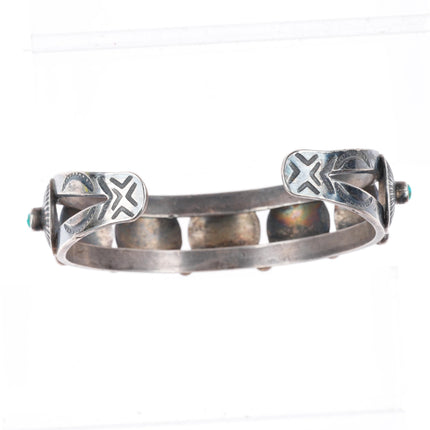 6.25" c1930's Navajo sterling silver snake eye turquoise conchos cuff bracelet