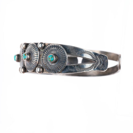 6.25" c1930's Navajo sterling silver snake eye turquoise conchos cuff bracelet