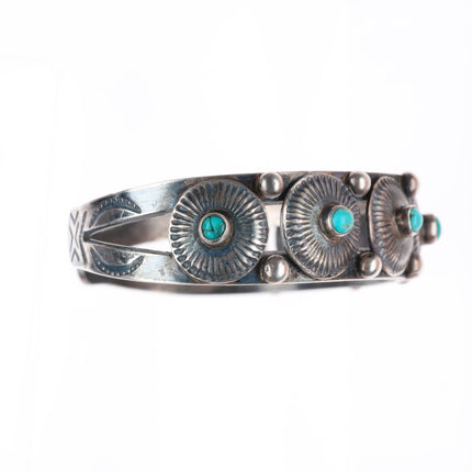 6.25" c1930's Navajo sterling silver snake eye turquoise conchos cuff bracelet