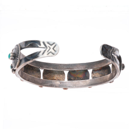 6.25" c1930's Navajo sterling silver snake eye turquoise conchos cuff bracelet