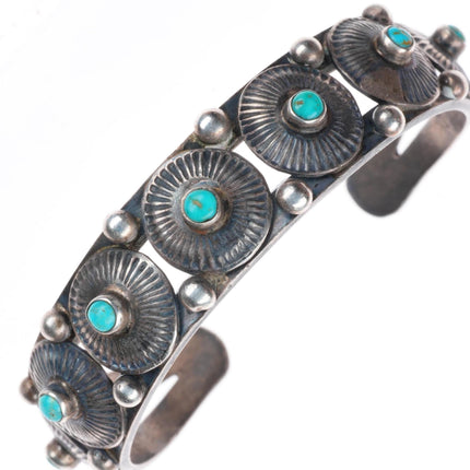 6.25" c1930's Navajo sterling silver snake eye turquoise conchos cuff bracelet