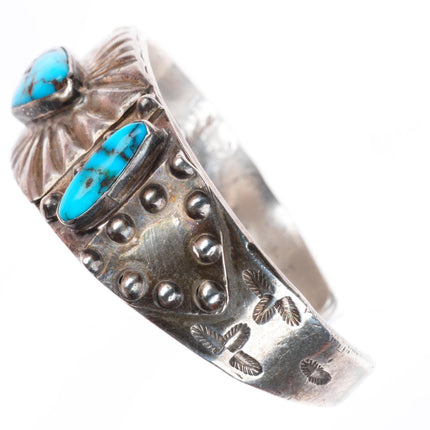 6.4" c1930 Navajo ingot silver rayed repousse high grade turquoise cuff bracelet