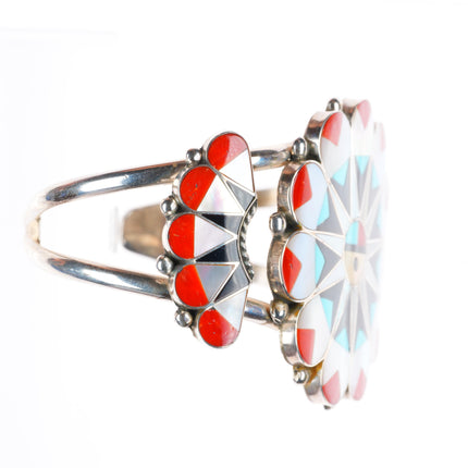 6.25" Delwin Gasper Zuni sterling silver sunface inlay cuff bracelet