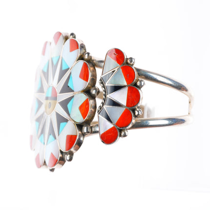 6.25" Delwin Gasper Zuni sterling silver sunface inlay cuff bracelet