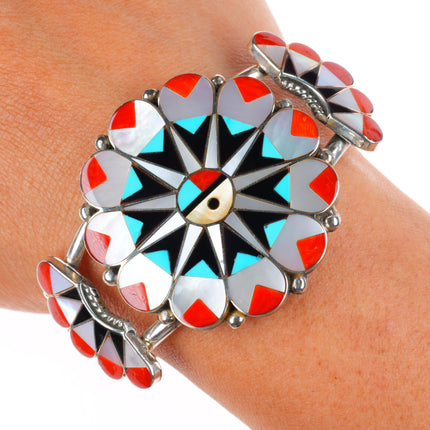 6.25" Delwin Gasper Zuni sterling silver sunface inlay cuff bracelet
