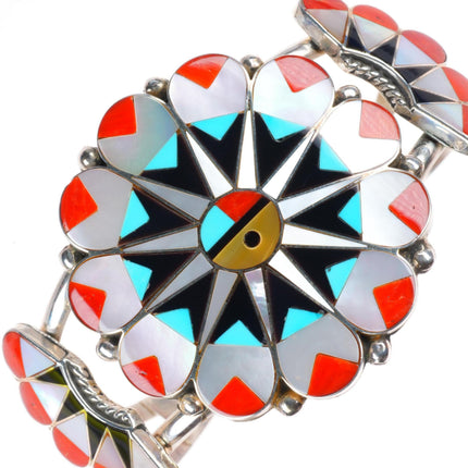 6.25" Delwin Gasper Zuni sterling silver sunface inlay cuff bracelet
