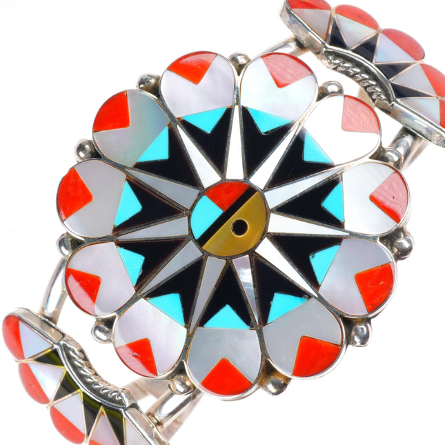6.25" Delwin Gasper Zuni sterling silver sunface inlay cuff bracelet