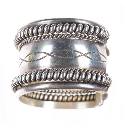 6.4" Tahe Navajo sterling silver twisted wire stamped heavy cuff bracelet