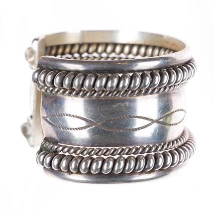 6.4" Tahe Navajo sterling silver twisted wire stamped heavy cuff bracelet