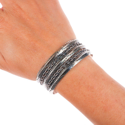 6.5" Vintage Navajo triple carinated stamped sterling silver cuff bracelet