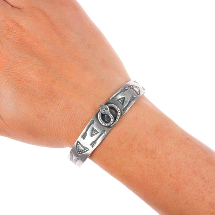 6.25" c1940's Navajo Fred Harvey sterling silver rattlesnake cuff bracelet