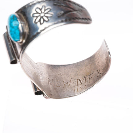 6.4" c1930's Navajo Ingot silver spiderweb turquoise watch cuff bracelet