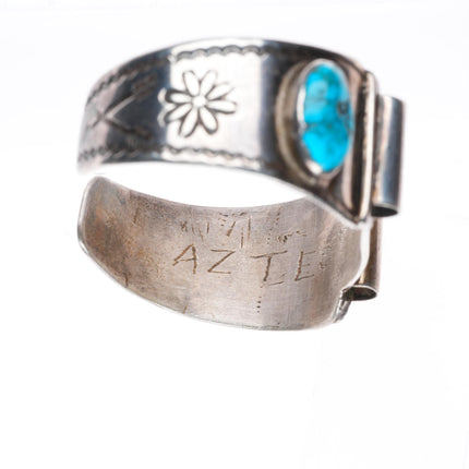 6.4" c1930's Navajo Ingot silver spiderweb turquoise watch cuff bracelet