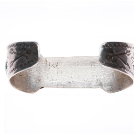 6.4" c1930's Navajo Ingot silver spiderweb turquoise watch cuff bracelet