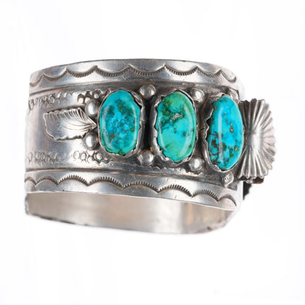 6.9" Vintage Zuni sterling silver high grade turquoise watch cuff bracelet