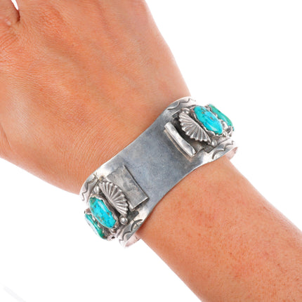 6.9" Vintage Zuni sterling silver high grade turquoise watch cuff bracelet