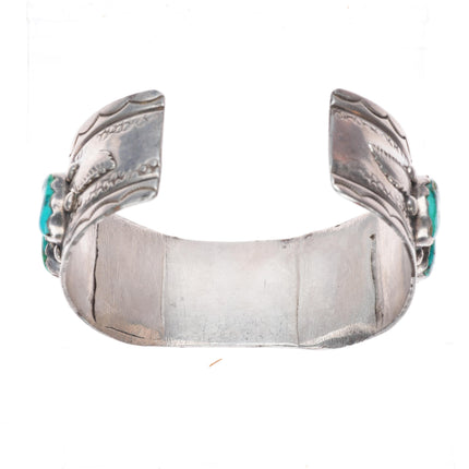 6.9" Vintage Zuni sterling silver high grade turquoise watch cuff bracelet
