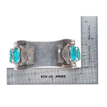 6.9" Vintage Zuni sterling silver high grade turquoise watch cuff bracelet