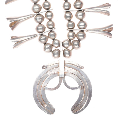 c1920's Antique Navajo Ingot silver squash blossom Necklace with ornate Naja