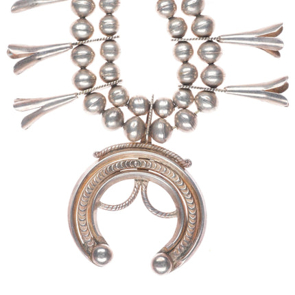 c1920's Antique Navajo Ingot silver squash blossom Necklace with ornate Naja