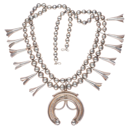 c1920's Antique Navajo Ingot silver squash blossom Necklace with ornate Naja
